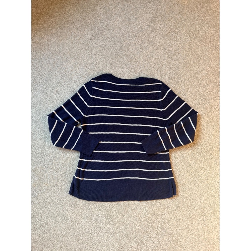 Nautical Gap Womens Navy & White Striped Textured Knit Crewneck Sweater Size L